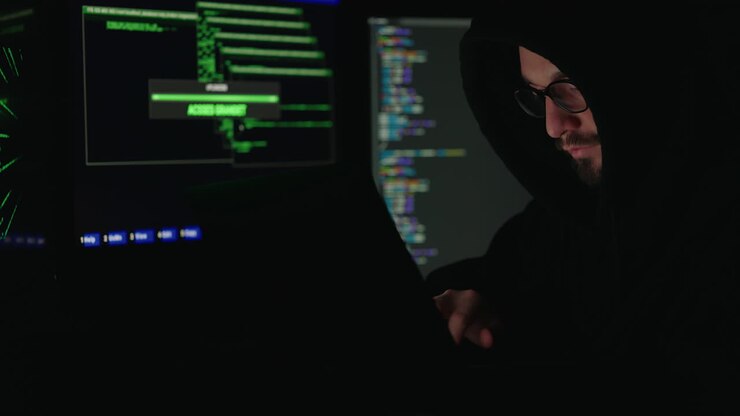 Hacker, der arbejder på computer
