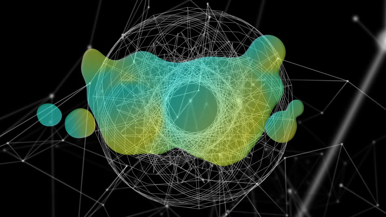 анимация зеленой и желтой формы над линиями на черном пространстве