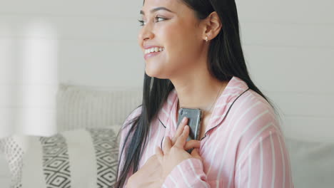 a young, smile and happy woman getting