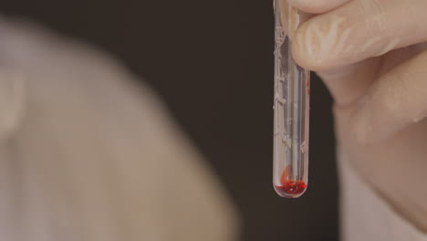 closeup macro of red blood specimen in a tube