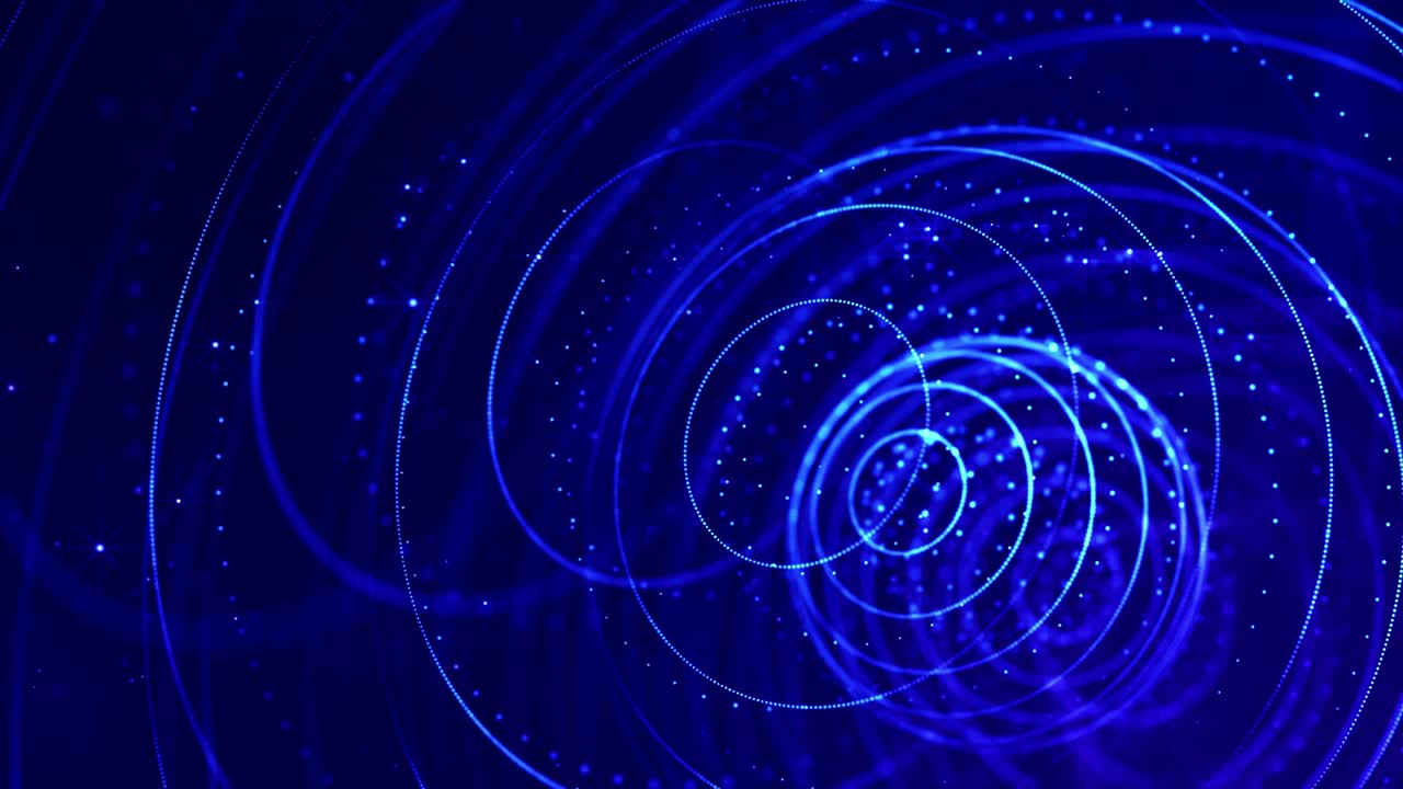 4k fondo de partículas de ciencia ficción en bucle con bokeh y efectos de luz. las partículas azules brillantes forman líneas, esferas, estructuras complejas en movimiento suave como en el microworld o el espacio. 3