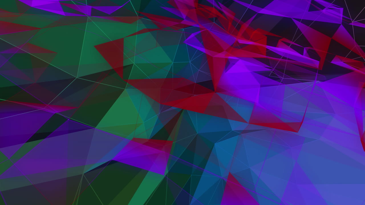 animación de formas púrpuras y rojas que se mueven sobre cristales brillantes