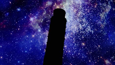 The-black-silhouette-shape-of-the-leaning-tower-in-Pisa,-Italy,-over-a-moving-starscape-timelapse-background