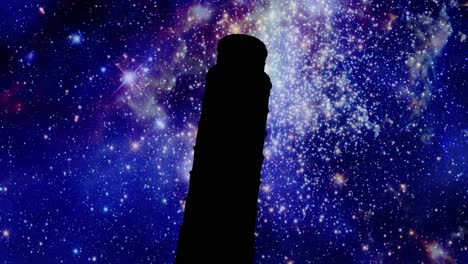 la forma de silueta negra de la torre inclinada en pisa, italia, sobre un fondo de timelapse de paisaje estelar en movimiento