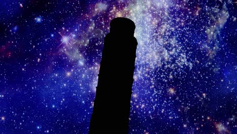 the black silhouette shape of the leaning tower in pisa, italy, over a moving starscape timelapse background