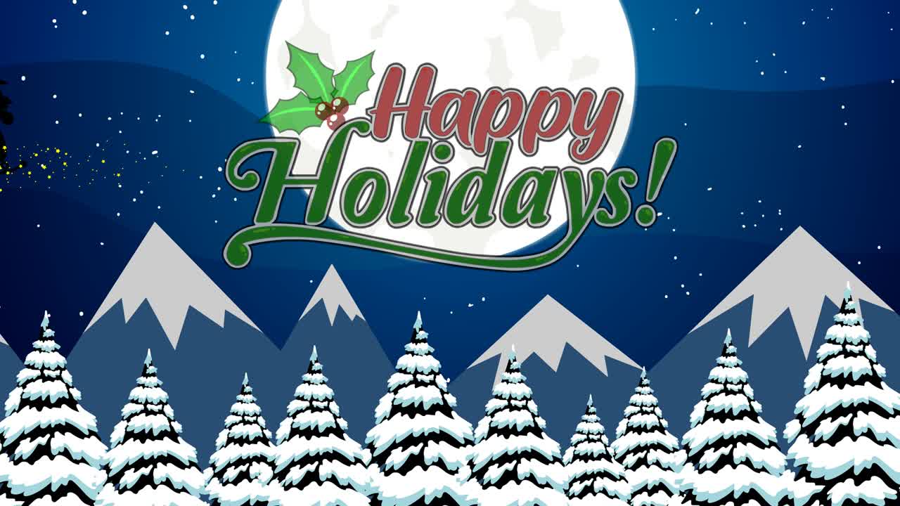 산타의 검은 실루과 크리스마스 밤에 날아다니는 사