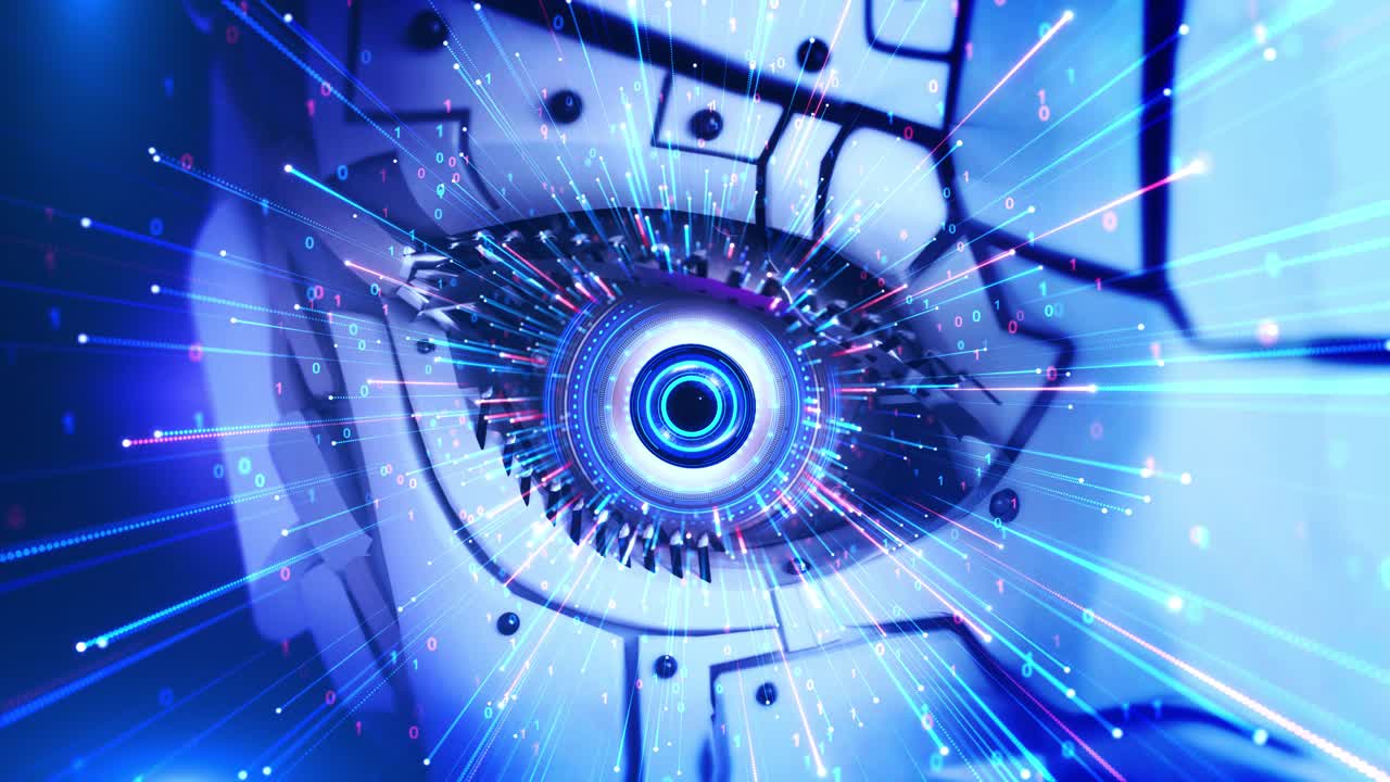 Futuristic vision robot eye enhanced cybernetic digital digital data biometric technology