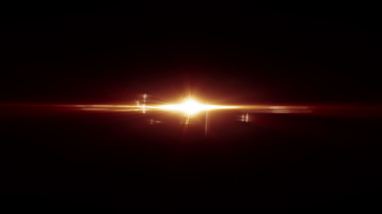 animación de parpadeo brillante naranja amarillo de la luz de punto de inflamación de la lente en movimiento de sacudida. bucle sin costuras 4k en fondo negro. color de luz y concepto de movimiento imágenes generadas digitalmente.