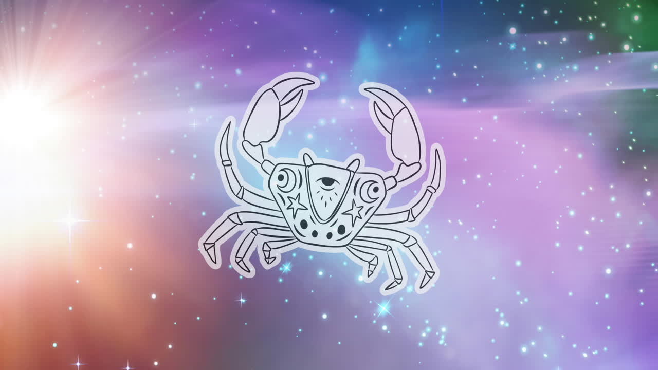 animación del símbolo del signo de la estrella del cáncer sobre las estrellas brillantes
