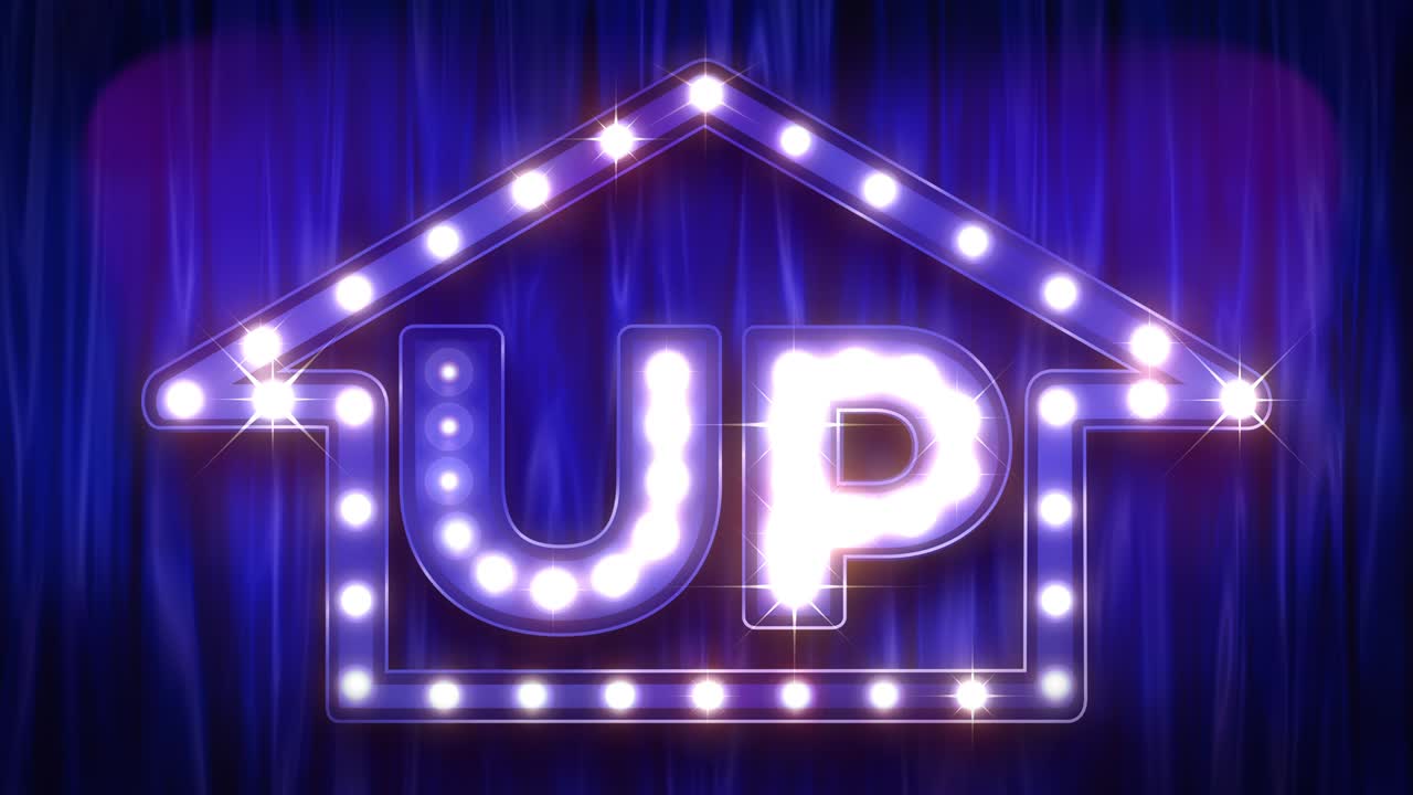 The theater sign and The curtain. Arrow and "UP"[loop]