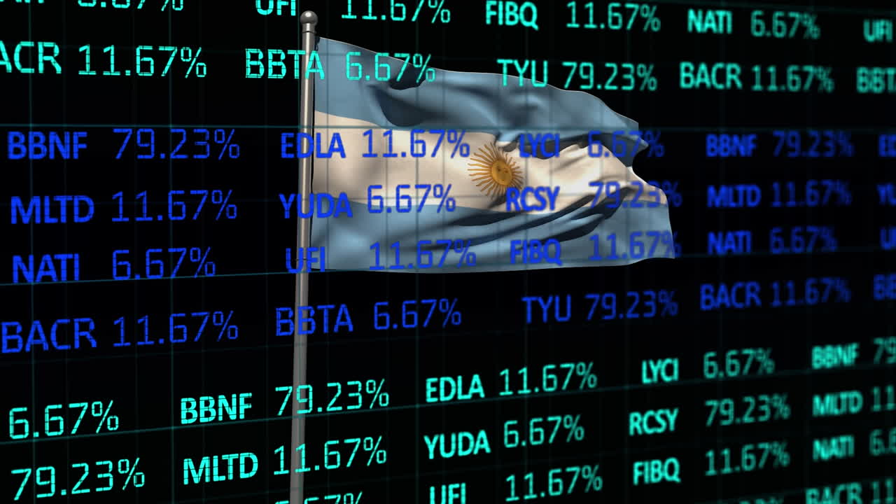 검은색 배경에 아르헨티나 발을 흔드는 주식 시장 데이터 처리의 애니메이션