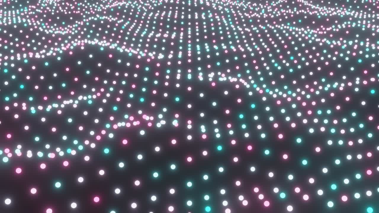 4k seamless loop abstract background of glow particles. Surfaces as futuristic landscape in cyberspace or hologram. Sci-fi theme of microworld, nanotechnology or cosmic space