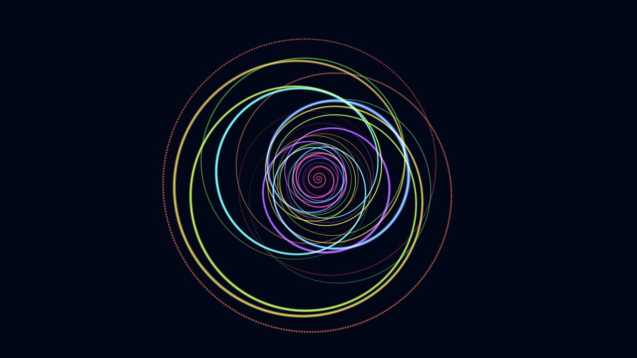 An intriguing spiral formed by colorful lines swirling in a clockwise direction within a circular pattern, creating a captivating and dynamic visual effect