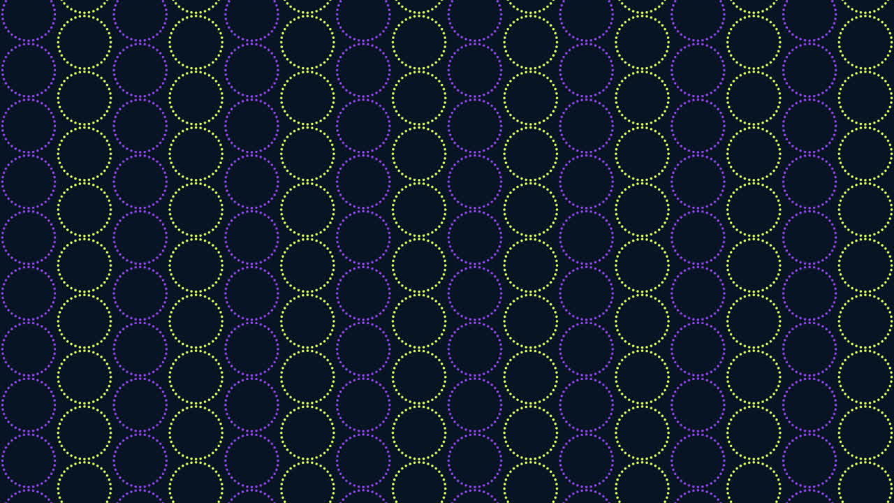 Immagine astratta con cerchi interconnessi in tonalità viola e verde su sfondo scuro. I cerchi sono disposti in uno schema circolare e collegati da linee.