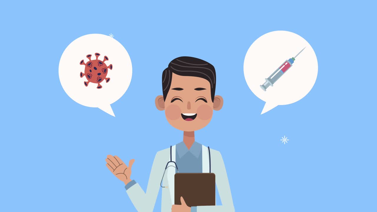 doctor with covid19 vaccine medical animation