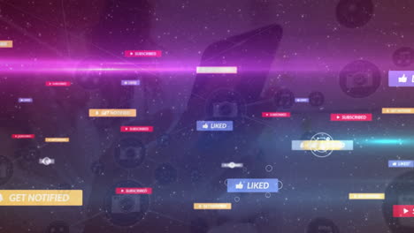 animación de una red de conexiones con iconos de los medios sobre mujeres biraciales que usan teléfonos inteligentes