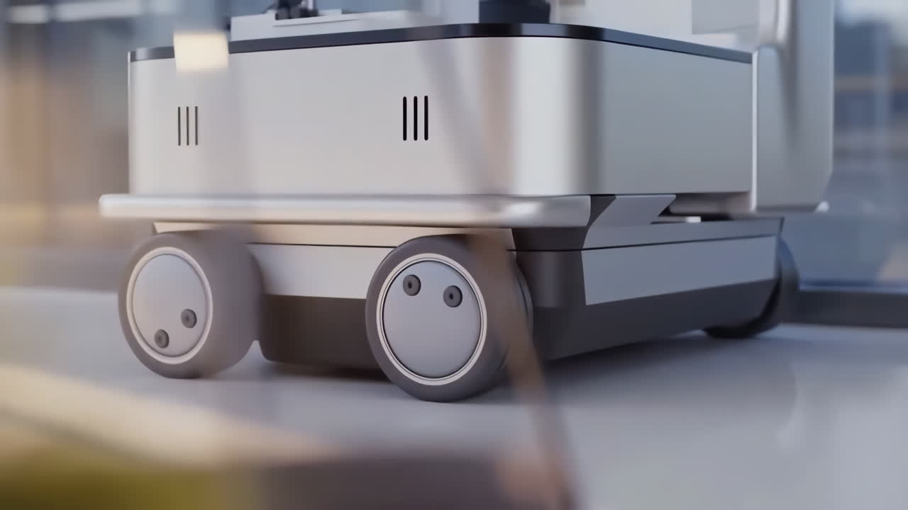 Close-up of a modern autonomous mobile robot (AMR) or AGV