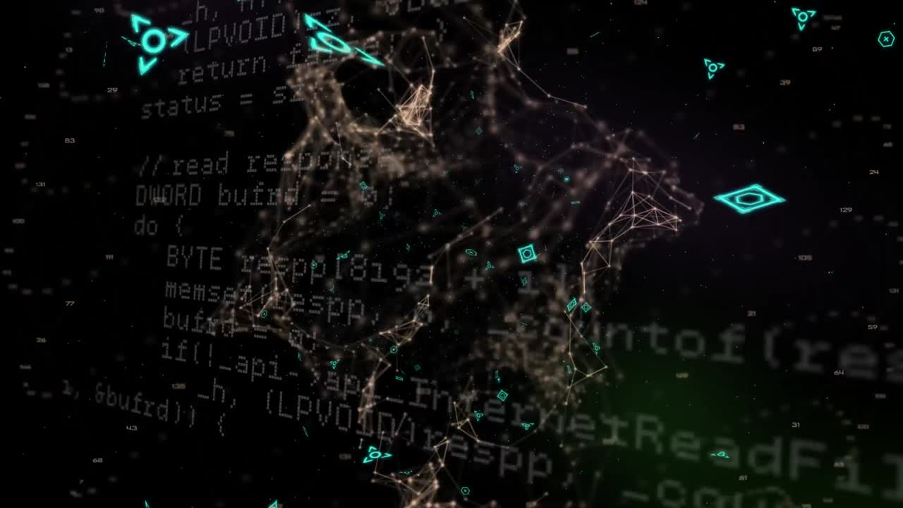 검은 바탕 위의 데이터 처리 및 qr 코드의 애니메이션