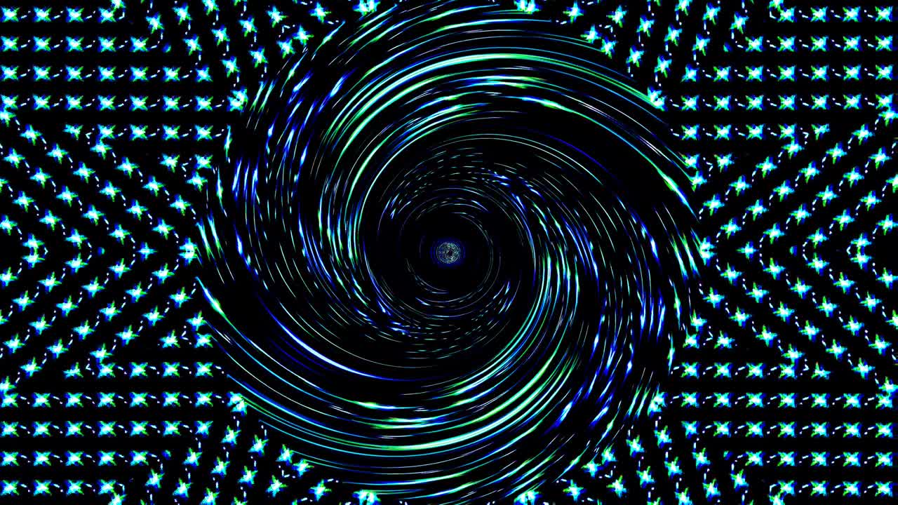 Bright abstract light governing full color, kaleidoscope, black background