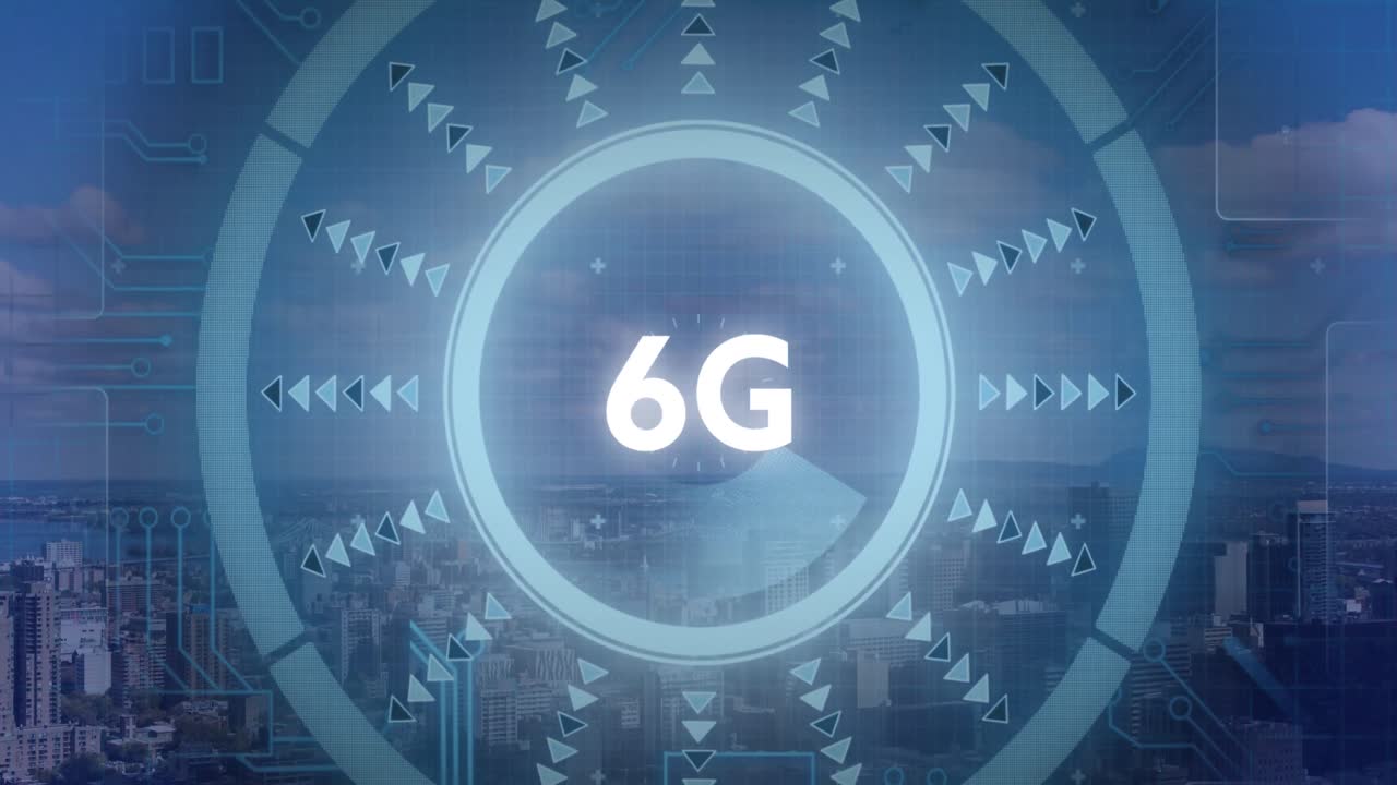 6g 텍스트, 데이터 프로세싱 및 컴퓨터 회로 보드의 애니메이션