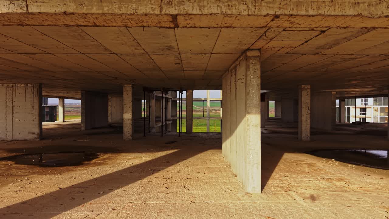 Exploring the abandoned construction site from an aerial view