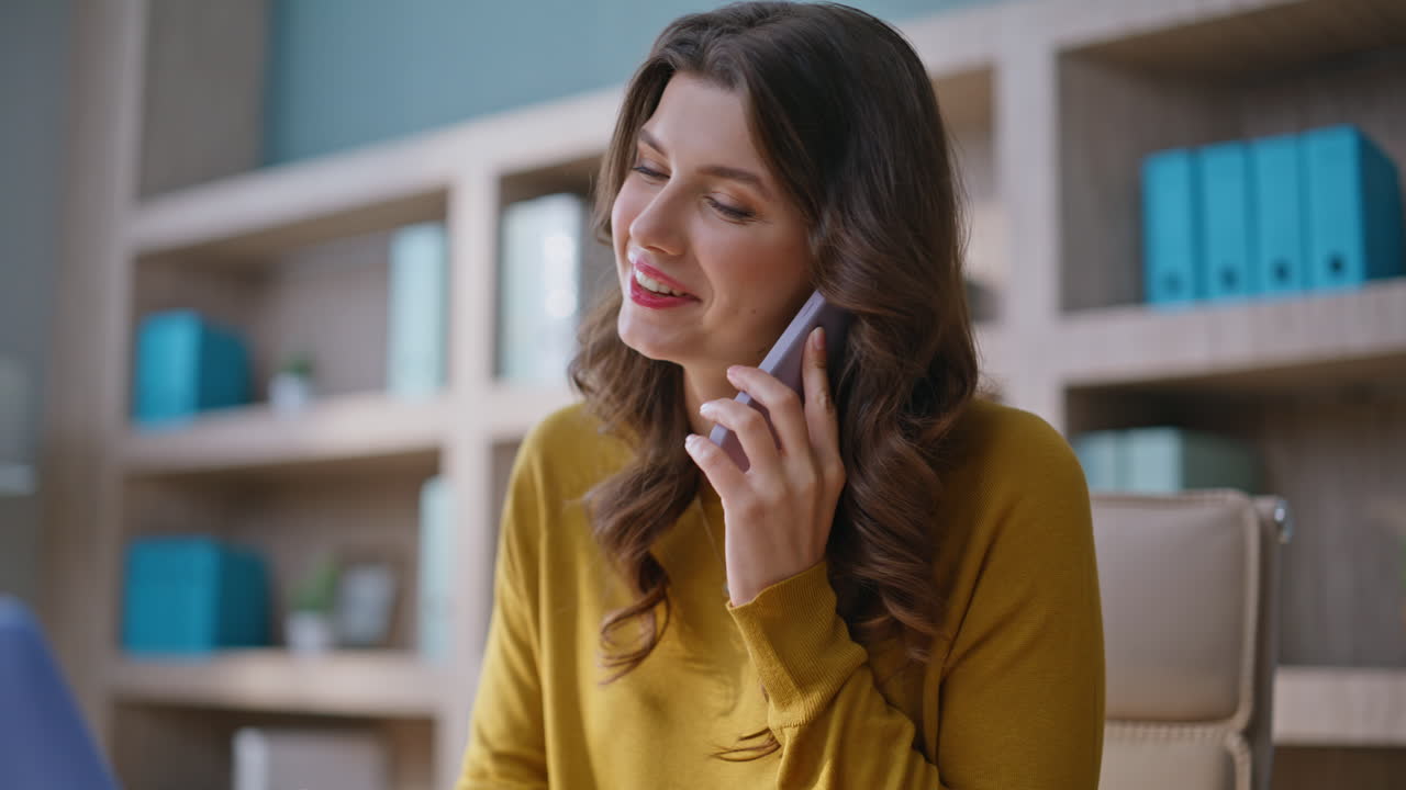 Smiling consultant calling client looking laptop screen in office closeup