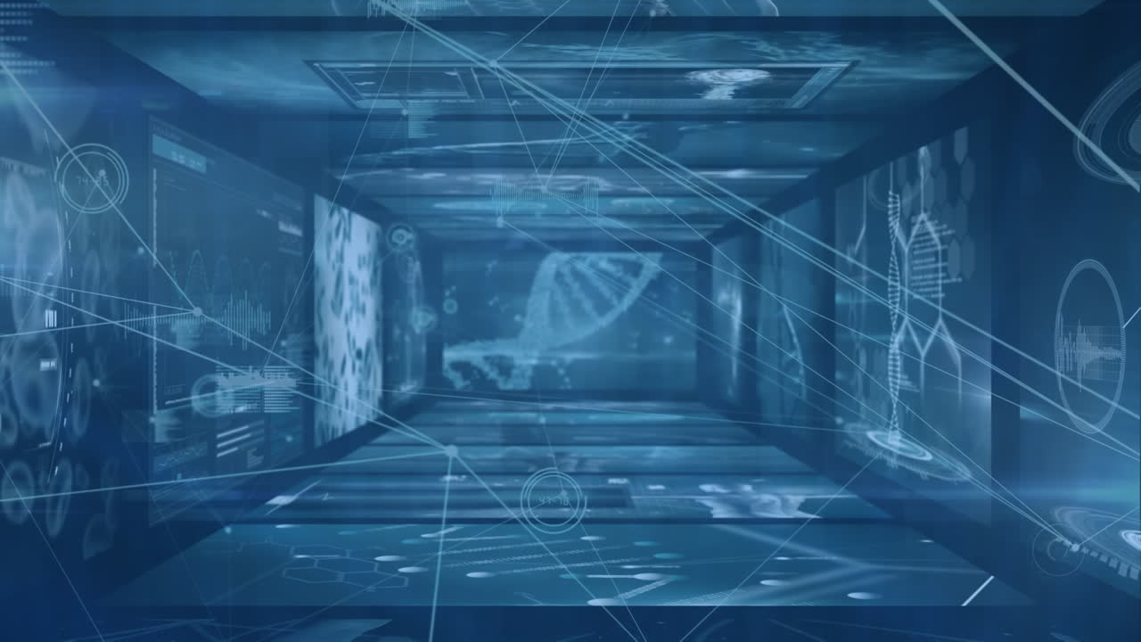 연결 네트워크의 애니메이션 및 의료 데이터 처리를 가진 다중 화면