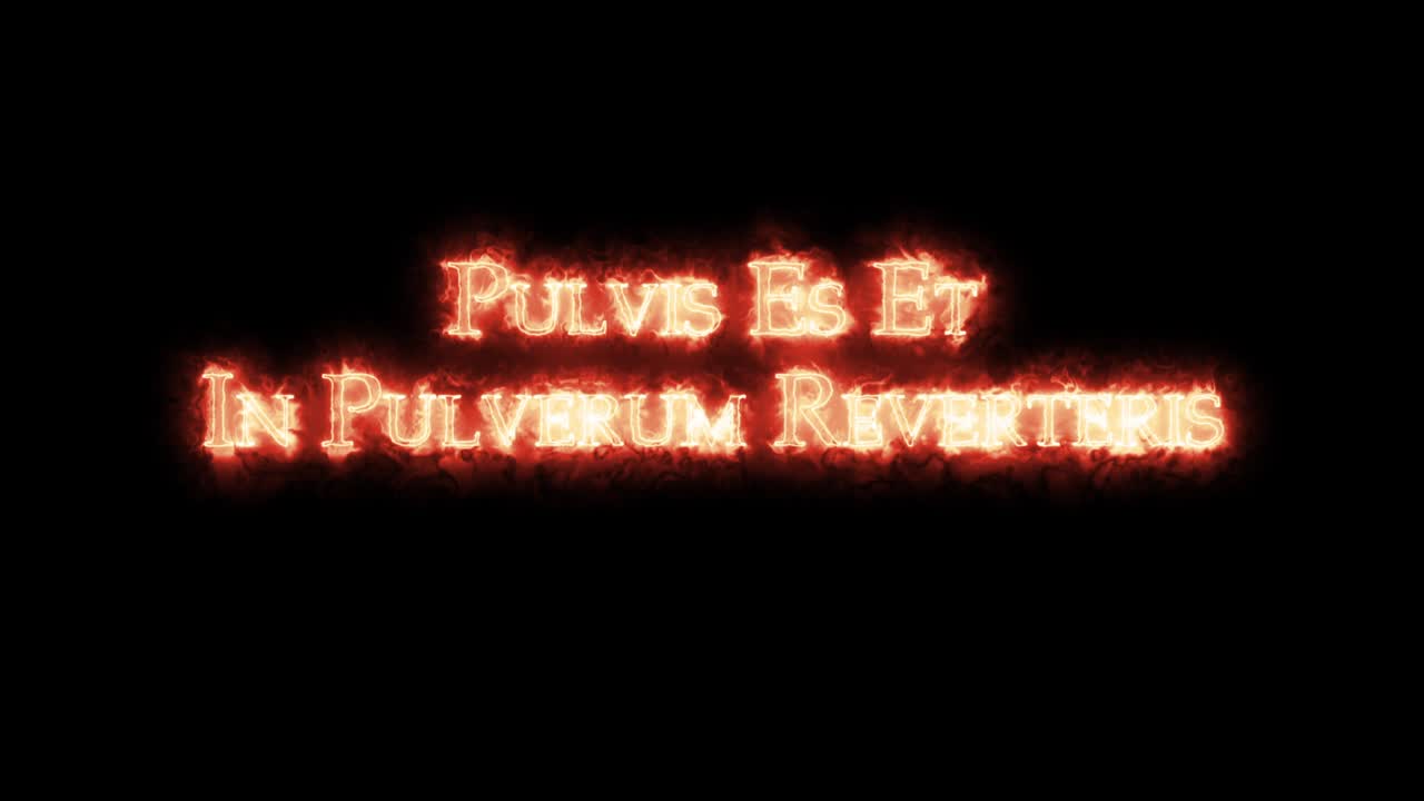 pulvis es et en pulverum reverteris escrito con fuego. bucle