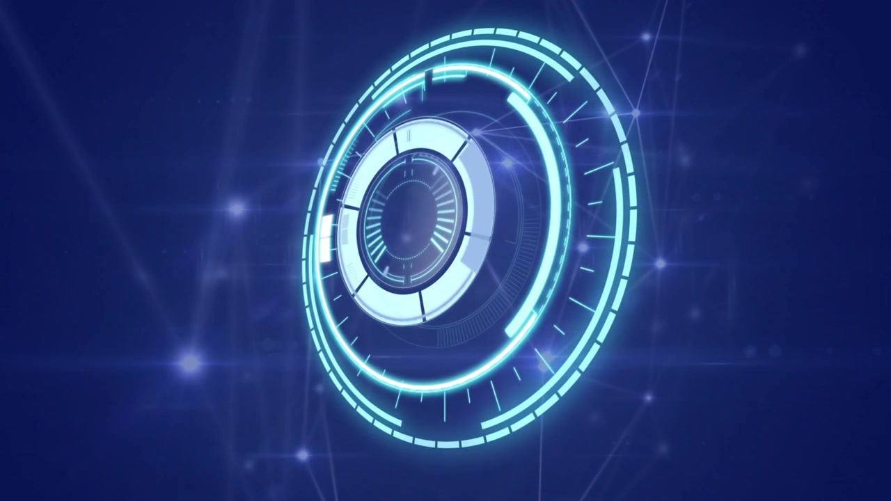 Central core emitting pulse, holo ring forming and rotating, pulsing cyan, fading, showing data