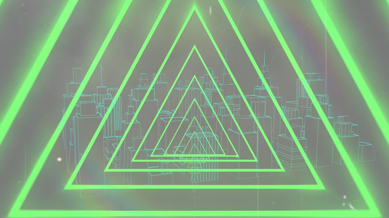 animación de formas y ciudades sobre fondo negro