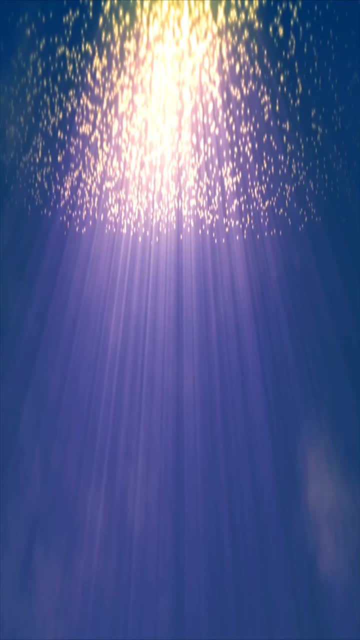 Shining Golden Light Rays with Sparkling Particles on Blue Background