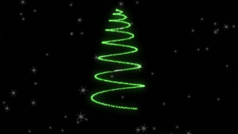 Digital-animation-of-snow-falling-over-shooting-stars-forming-a-christmas-tree