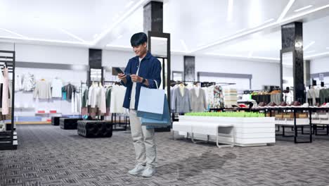 happy man shopping at mall