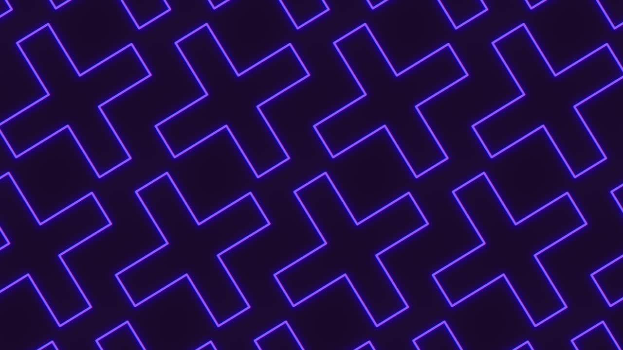 patrón de cruces púrpuras de neón de pulso en filas en gradiente negro