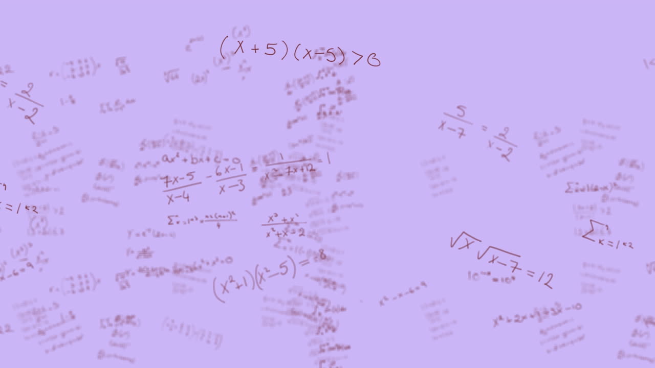 보라색 배경에 움직이는 수학 방정식