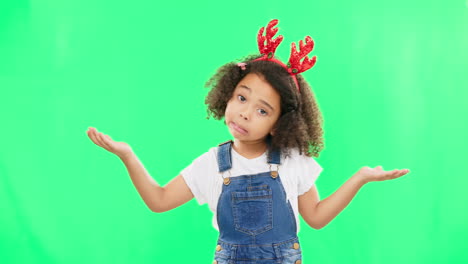 shrug, green screen and face of a child