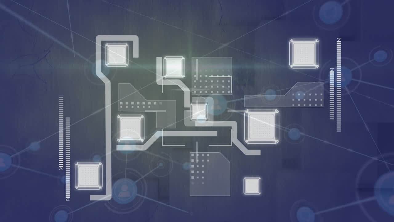 파란색 배경 위의 연결 네트워크의 애니메이션