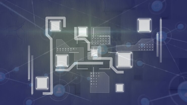 Animation of network of connections over blue background