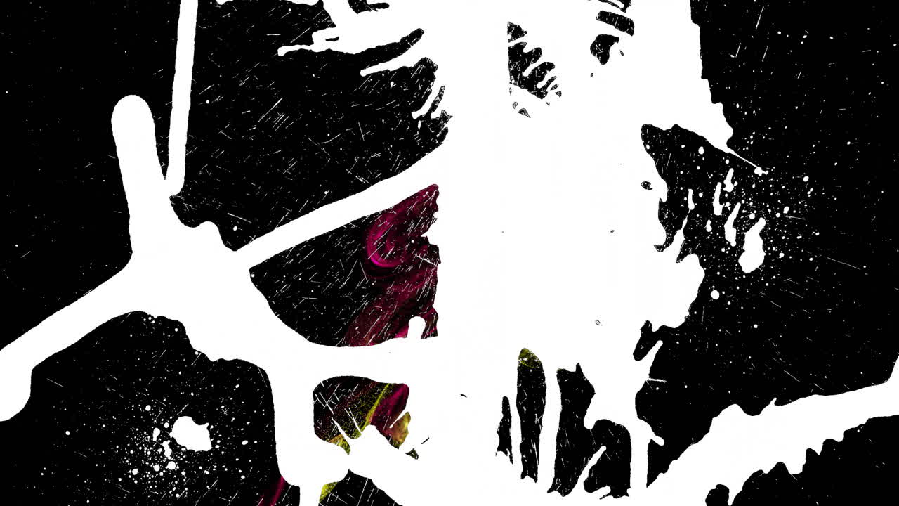 Red and yellow hints in abstract black and white animation pattern