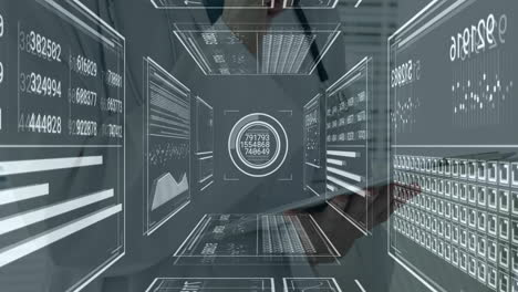 animation of digital data and graphs in futuristic virtual school interface
