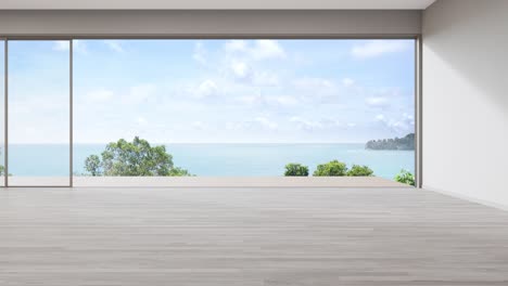 blank wall on empty wooden floor of large living room in modern house or luxury villa.