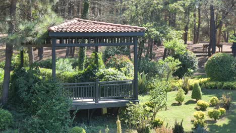 a scenic gazebo in a verdant garden
