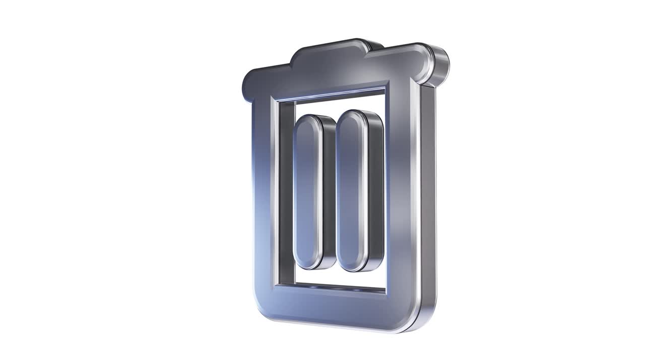 Rotating Metallic Trash Can Icon on White Background