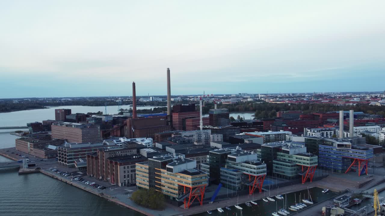 Building architecture on Helsinki's Grass Bay waterfront in Finland