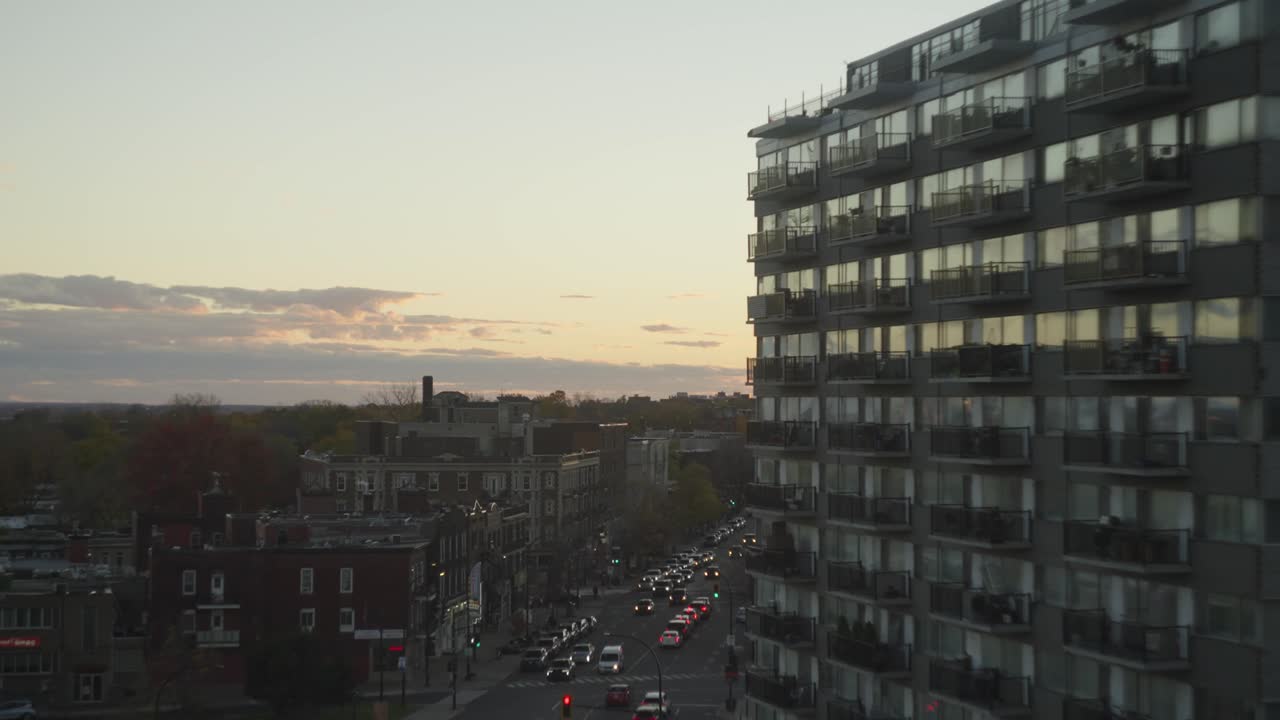 Cars Driving On The Street Seen From The Balcony Of Building In Westmount, Montreal, Canada. - wide shot