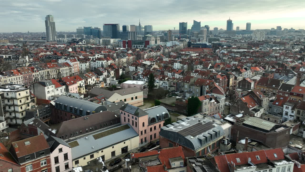 Brussels City Skyline Aerial Reveal - Dolly In, Tilt Up