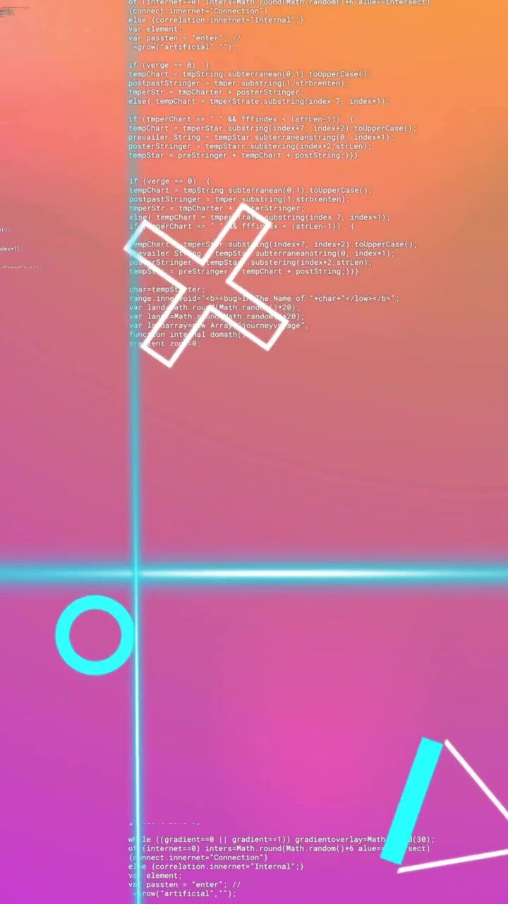 Animation von Formen und blauen Scannerstrahlen über Datenverarbeitung auf weichem rosa und orangefarbenem Hintergrund