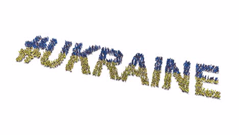 la gente de azul y amarillo se reúne y forma el texto hashtag ucrania