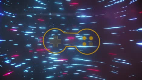 animation of video game controller vector against illuminated lights moving in loop