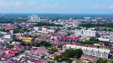 aerial wide shot of cityscape big melaka, malaysia